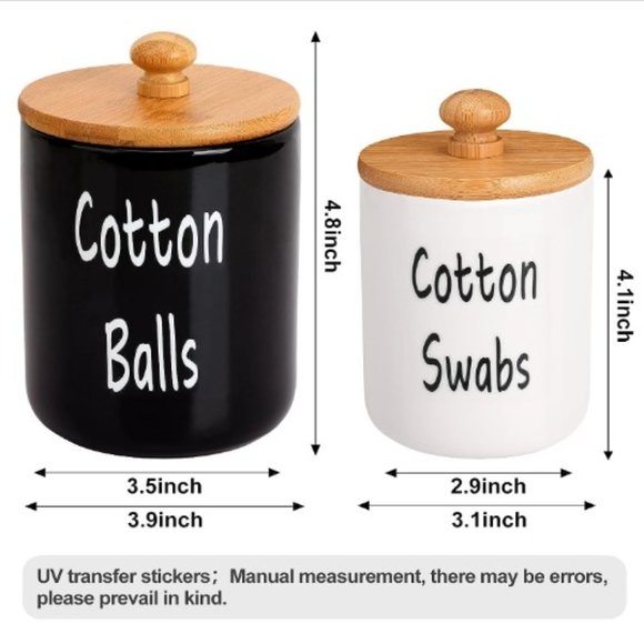 Set of 2 - Ceramic Bathroom Accessory Jars  (2 Sizes/ Black & White) - Picture 2 of 9